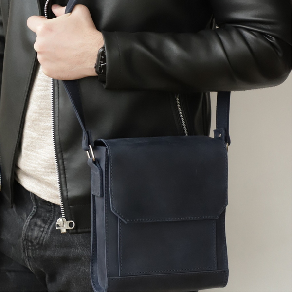 Шкіряна чоловіча сумка: "Денвер" 🌶 натуральна Вінтажна шкіра колір синій 1000001007 фото