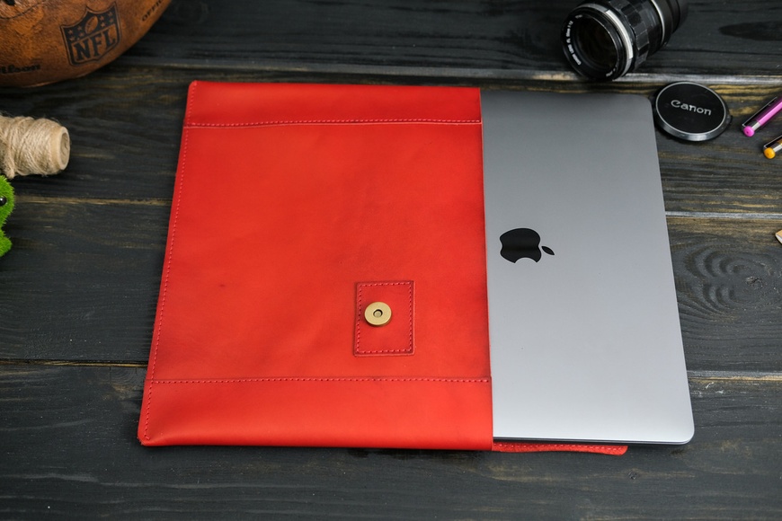 Шкіряний чохол для MacBook, Дизайн №20, натуральна шкіра італійський Краст, колір Червоний 8402 фото