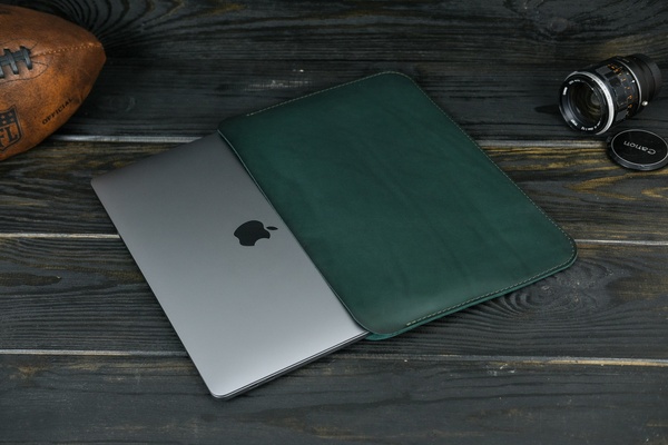 Шкіряний чохол для MacBook Дизайн №2, натуральна шкіра італійський Краст, колір Зелений 8749 фото