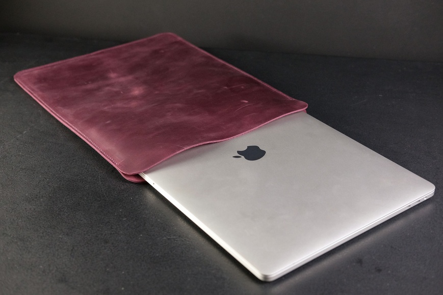 Шкіряний чохол для MacBook Дизайн №1, натуральна Вінтажна шкіра, колір Бордо 8336 фото