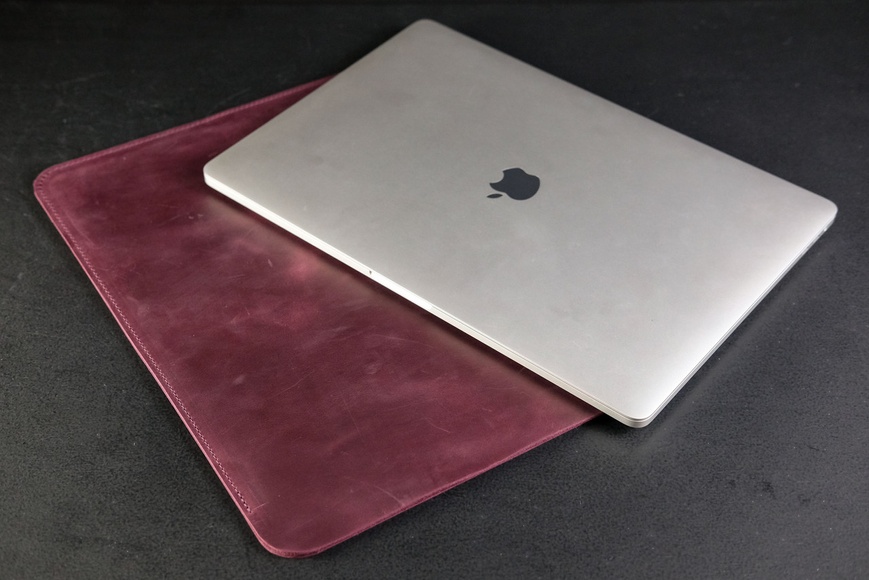 Шкіряний чохол для MacBook Дизайн №1, натуральна Вінтажна шкіра, колір Бордо 8336 фото