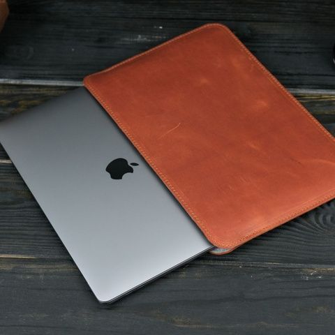 Чохол для MacBook №2 з повстю, натуральна шкіра Коньяк