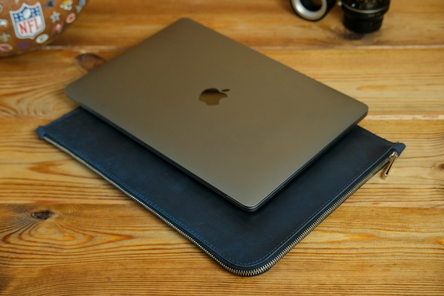 Чохол для MacBook на блискавці з повсть Дизайн №41 Вінтажна шкіра, колір Синій 9007 фото