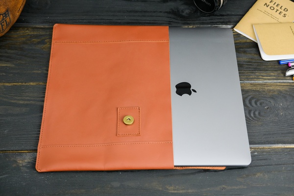 Шкіряний чохол для MacBook, Дизайн №20, натуральна шкіра Grand, колір Коньяк 8419/9 фото