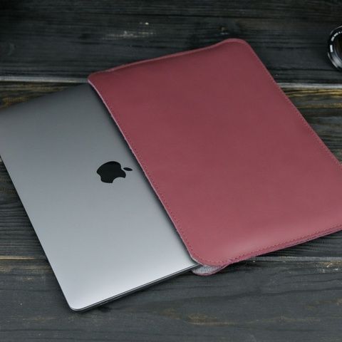 Чохол для MacBook №2 з повстю, натуральна шкіра Бордо