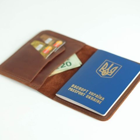 Шкіряна обкладинка для документів Модель №16 Коньяк