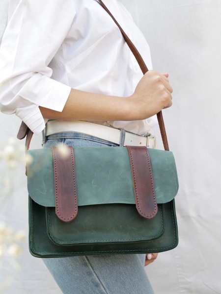 Жіноча шкіряна сумка Сетчел міні, натуральна шкіра Вінтаж, колір Зелений 1000000025 фото