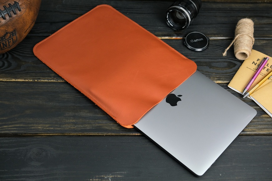 Шкіряний чохол для MacBook Дизайн №1, натуральна шкіра Grand, колір коричневый, відтінок Коньяк 8344/9 фото