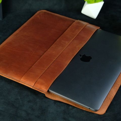 Шкіряний чохол для MacBook №24, натуральна шкіра Коньяк