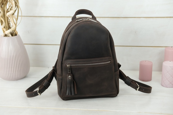 Жіночий шкіряний рюкзак Лімбо, розмір міні, натуральна Вінтажна шкіра колір коричневый, відтінок Шоколад 6681 фото