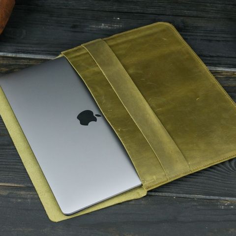 Шкіряний чохол для MacBook №24, натуральна шкіра Оливка