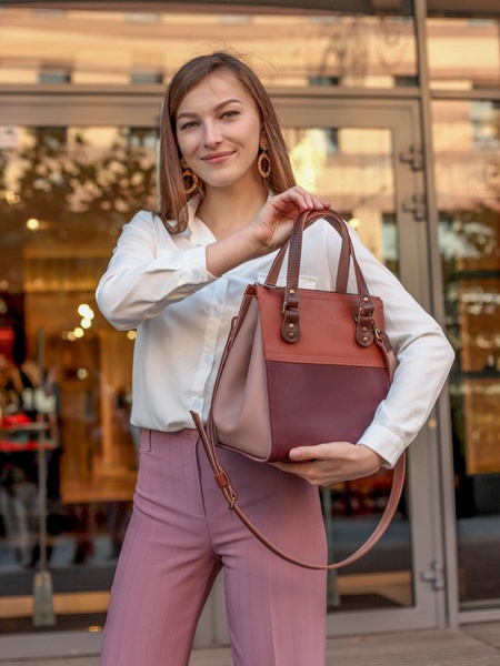 Жіноча шкіряна сумка шоппер Адель, натуральна шкіра, колір Коричневий + Шоколад 1000000030 фото